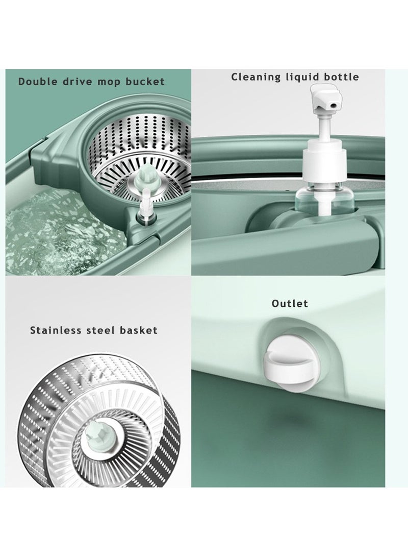 Spin Mop and Bucket Set Floor Mop Bucket with Wheels Stainless Steel Handle Stainless Stofiber Headseel Suction Cup and 3 Mop Heads  - Image 2