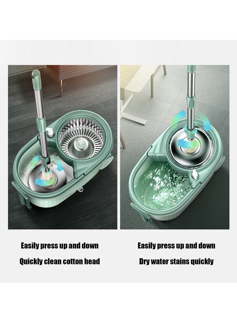 Spin Mop and Bucket Set Floor Mop Bucket with Wheels Stainless Steel Handle Stainless Stofiber Headseel Suction Cup and 3 Mop Heads  - Image 3