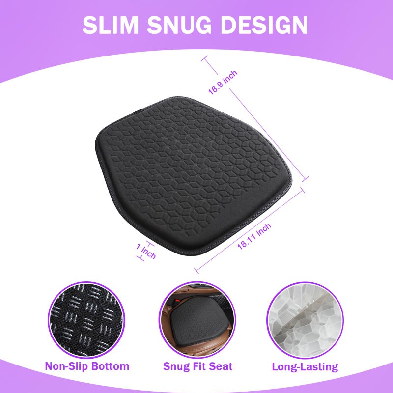 Binsheo Thin Premium Gel Seat Cushion for Car Seat, Office Chair, Wheelchair, Golf Cart - Non-Slip Car Seat Cushions with 0.7 Inch Gel - Sciatica & Coccyx Pain Relief (Suede, Black) - Image 2