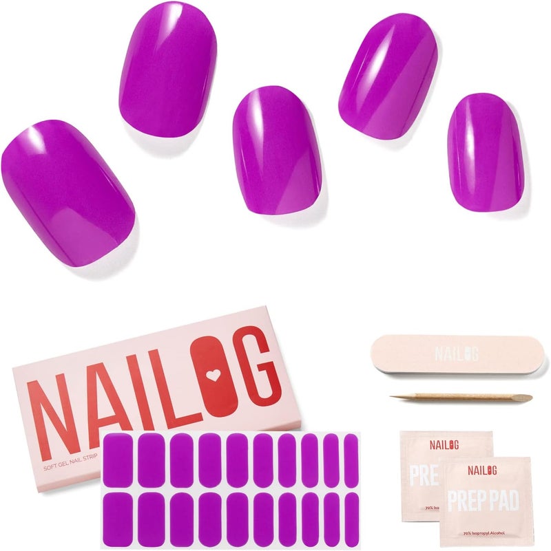 شرائط أظافر جل شبه معالجة NAILOG 20 قطعة شرائط طلاء أظافر طويلة جداً شرائط جل شبه معالجة تدوم طويلاً مع لمسة لامعة ناعمة