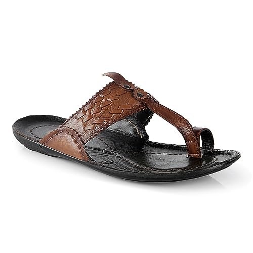 ID Tan Slip-On Kolhapuri Ethnic Style Slippers for Men - Image 1
