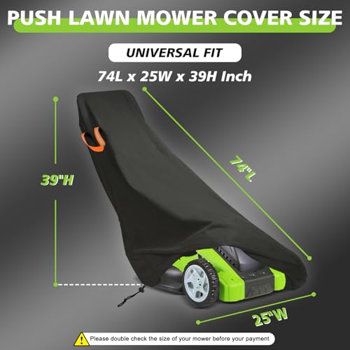 ClawsCover Push Lawn Mower Cover Waterproof Outdoor,Tear-resistant 600D Polyester Oxford,Walk Behind Lawnmower Storage Covers,Anti-UV Dustproof,Longevity Use,Secure Drawstring,Reflective Handles-74x25x39 Inch - Image 2