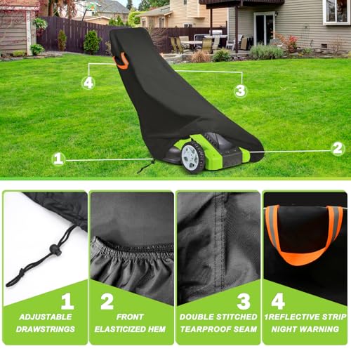 ClawsCover Push Lawn Mower Cover Waterproof Outdoor,Tear-resistant 600D Polyester Oxford,Walk Behind Lawnmower Storage Covers,Anti-UV Dustproof,Longevity Use,Secure Drawstring,Reflective Handles-74x25x39 Inch - Image 3