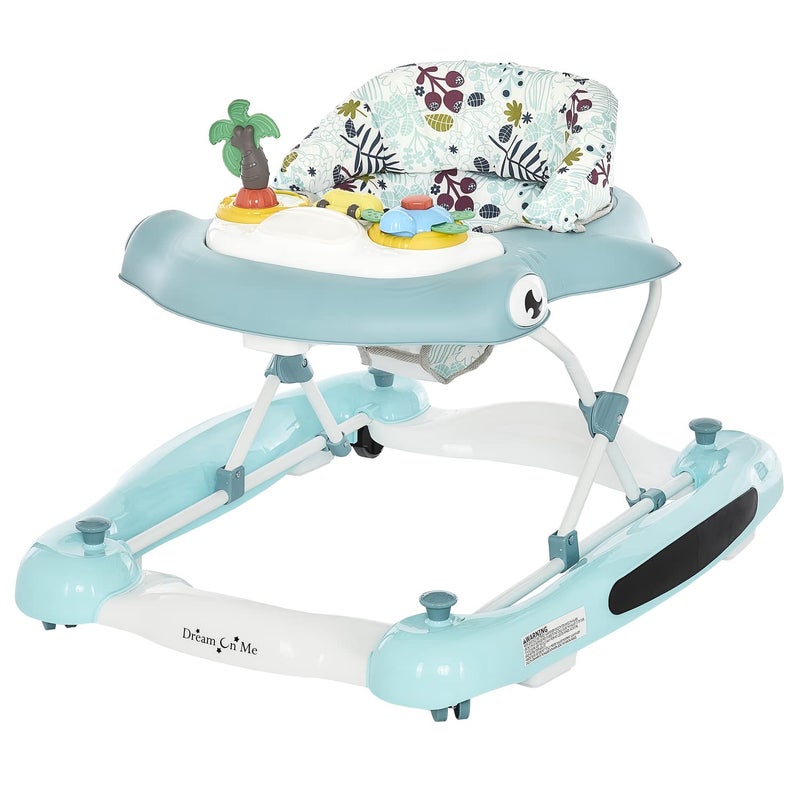 Dream on Me 2in1 Aloha Fun Baby Walker in Blue Easily Convertible Baby Walker Adjustable Three Position Height Settings Easy to Fold and Store
