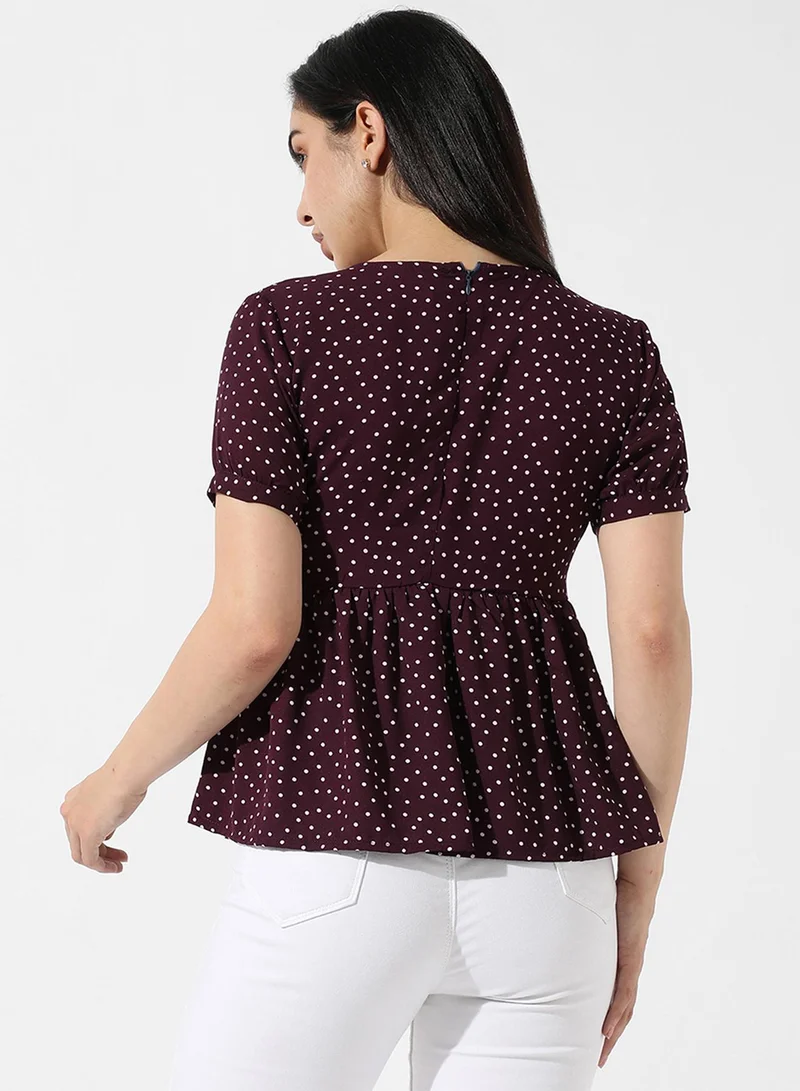 Pinacolada  Women's Wine Red Polka Dot Top for Women | Best Price UAE