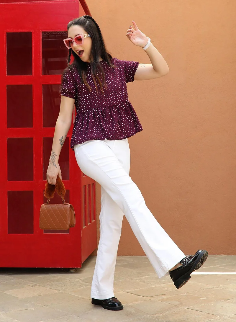 Women's Wine Red Polka Dot Top