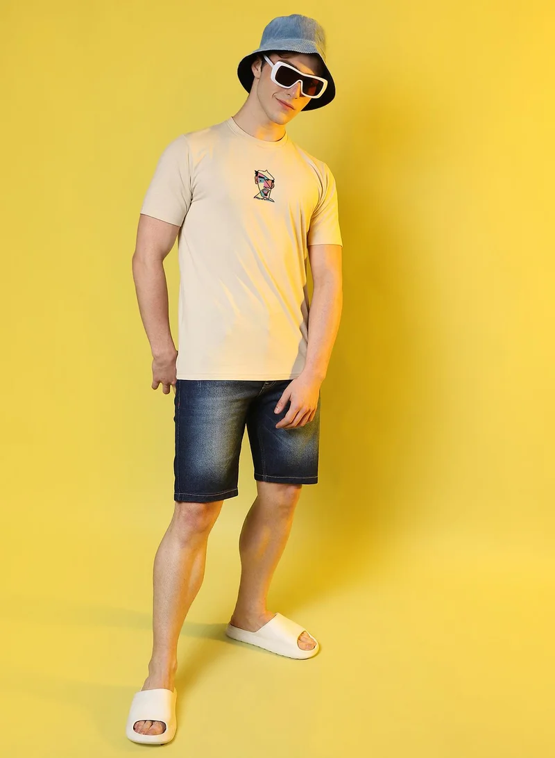 Campus Sutra Campus Sutra Men's Pale Yellow Printed Oversized Basic T-Shirt