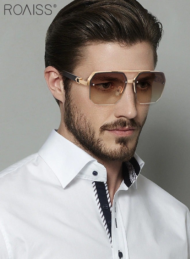 roaiss Square Semi-Rimless Sunglasses for Men Women, UV400 Protection Trendy Anti-Glare Classic Sun Shades with Glasses Case for Shopping Party Travel 60mm, with Gradient Brown Lens - Image 2