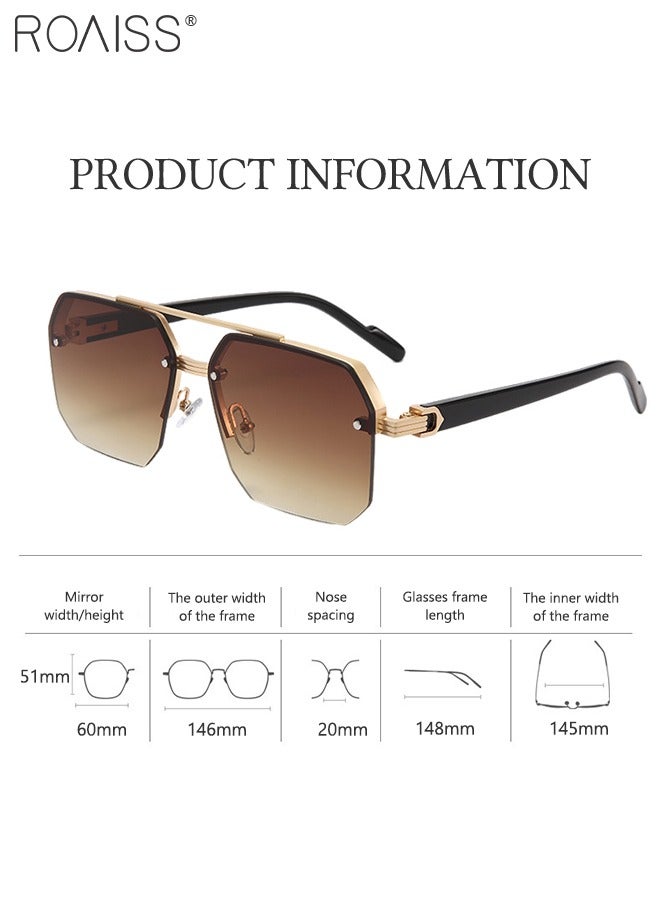 roaiss Square Semi-Rimless Sunglasses for Men Women, UV400 Protection Trendy Anti-Glare Classic Sun Shades with Glasses Case for Shopping Party Travel 60mm, with Gradient Brown Lens - Image 4