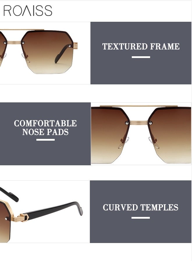 roaiss Square Semi-Rimless Sunglasses for Men Women, UV400 Protection Trendy Anti-Glare Classic Sun Shades with Glasses Case for Shopping Party Travel 60mm, with Gradient Brown Lens - Image 5