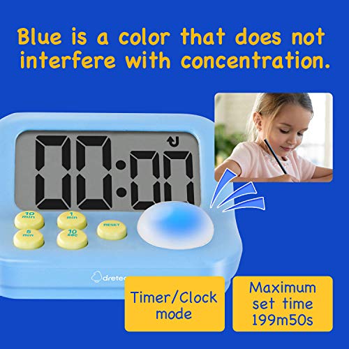 dretec pomodoro Timer, Productivity Timer, for Studying,exam, for Kids, Large Display, Large Button, Blue - Image 3