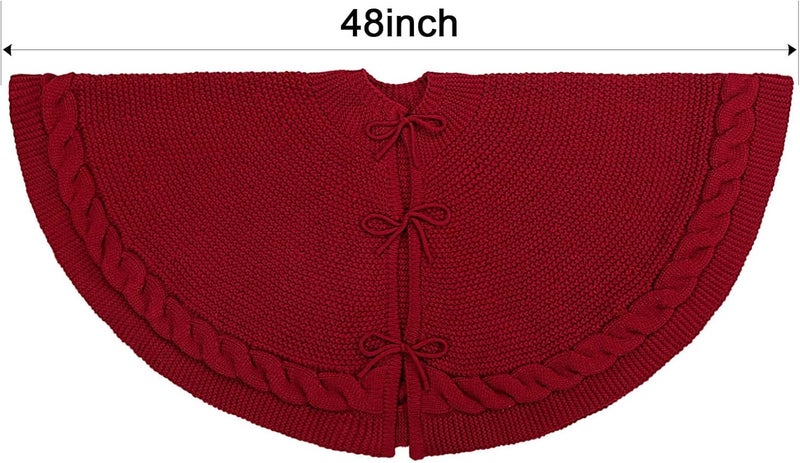 LimBridge 48 Inch Christmas Tree Skirt: Cable Knit Tree Skirt for 7.5FT Tree, Wine Red Tree Skirt, Vintage Tree Skirts, Rustic Farmhouse Christmas Decorations - Image 3