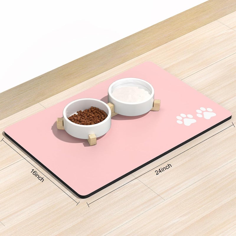 Rnivvi Dog Food Mat, 16" x 24" Footprint Absorbent Dog Cat Bowl Mat for Food and Water, Cute Anti-Slip Rubber Pet Feeding Rug Protect Floors, Puppy Placemat for Feeding & Watering Supplies, Pink - Image 2