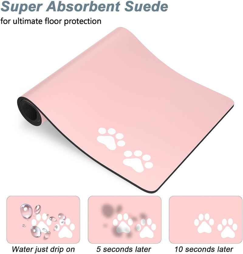 Rnivvi Dog Food Mat, 16" x 24" Footprint Absorbent Dog Cat Bowl Mat for Food and Water, Cute Anti-Slip Rubber Pet Feeding Rug Protect Floors, Puppy Placemat for Feeding & Watering Supplies, Pink - Image 3