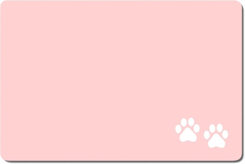 Rnivvi Dog Food Mat, 16" x 24" Footprint Absorbent Dog Cat Bowl Mat for Food and Water, Cute Anti-Slip Rubber Pet Feeding Rug Protect Floors, Puppy Placemat for Feeding & Watering Supplies, Pink - Image 1