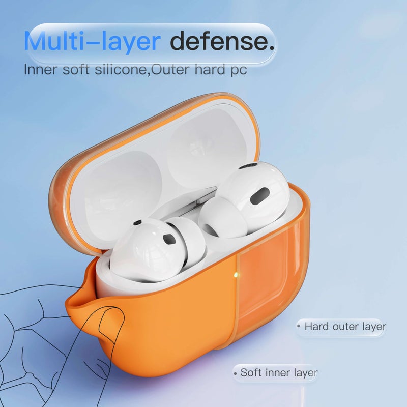 DamonLight Case for AirPods Pro 2 Never-Sretch-Out DamonLight Shock-Proof Protective Semi Hard Silicone Case Compatible with Apple Airpods Pro 2nd Generation (Orange) - Image 2