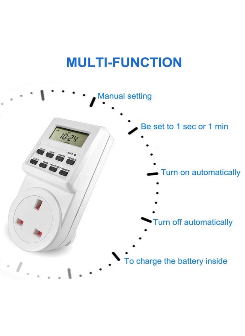 Generic UK Plug Digital Weekly Programmable Timer Switch Electrical Socket Outlet with LCD Display 230V/110V AC 24 Hour 7Day Power Timer Countdown for Home Office Appliances  - Image 3