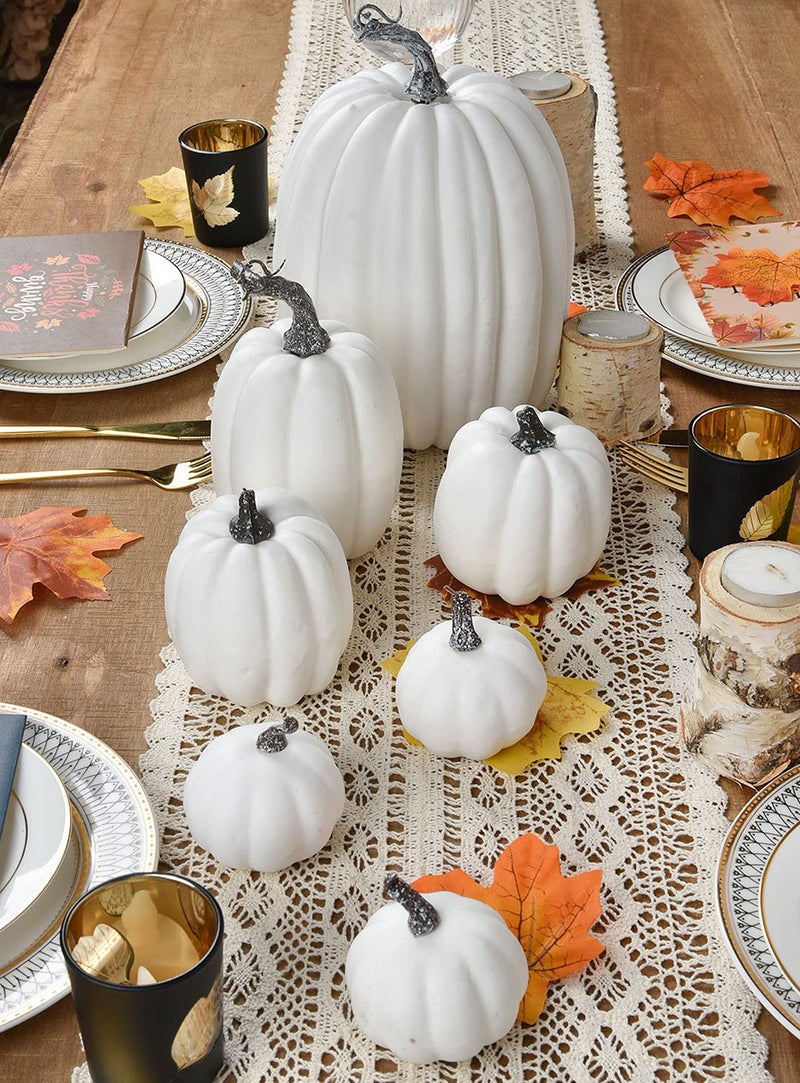 Lvydec Lvydec Artificial Pumpkins Set Harvest Decoration  7pc Assorted Size White Pumpkins Craft Pumpkins for Halloween Thanksgiving Autumn Festive Party Supplies (White)  - Image 4