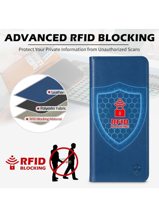 SHIELDON Case for Galaxy S25+ Plus 5G, Genuine Leather Wallet Case [Card Holder][Viewing Stand][RFID Blocking] Shockproof Magnetic Flip Book Cover Compatible with Galaxy S25 Plus 6.7" - Royal Blue - Image 4