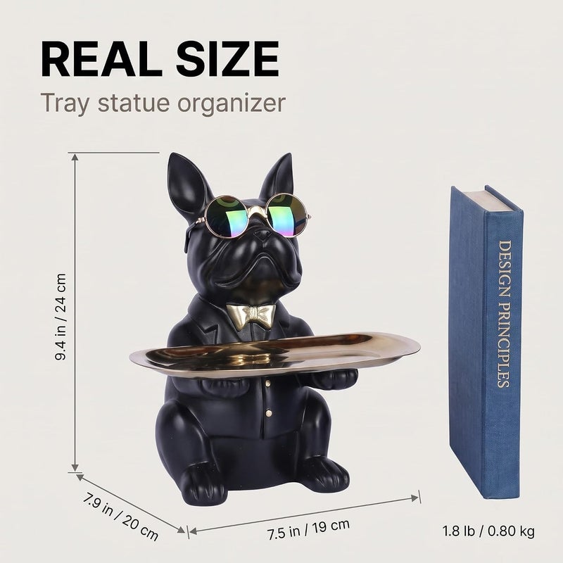 Suruim Resin Bulldog Statue Storage Key Holder Candy Jewelry Earrings Piggy Bank Suitable for Home Decor Modern Animal Sculpture Table Decor (Black) - Image 4