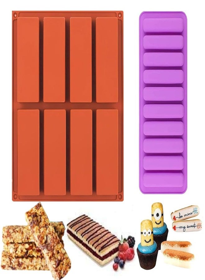 Skytail 8 Slot Granola Bar & 10 Slot Finger Biscuit Silicone Moulds for Chocolate Candy Protein Bars Truffle Cheesecake Bread Sticks Brownie Ganache Jelly Gummy Pudding Ice Cube Butter Soap Molds - Image 1