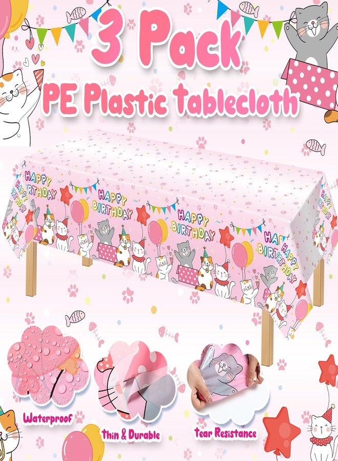 Oudain 3 Pcs Cat Tablecloth for Birthday Party 54 x 108inch Cat Birthday Decorations Paw Print Plastic Table Cover Kitty Disposable Table Cloth for Pet Baby Shower Party Supplies(Kawaii,Pink) - Image 3
