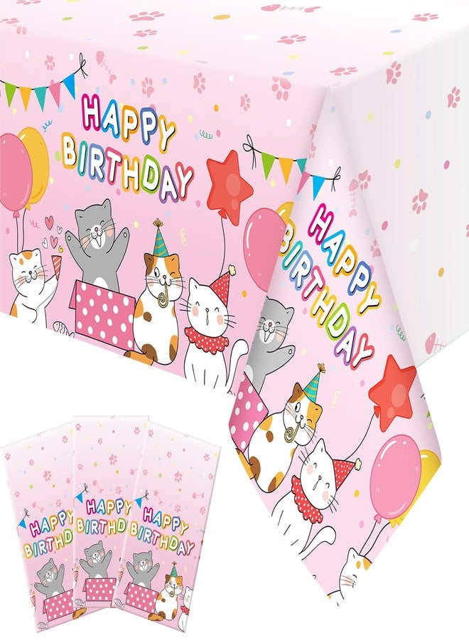 Oudain 3 Pcs Cat Tablecloth for Birthday Party 54 x 108inch Cat Birthday Decorations Paw Print Plastic Table Cover Kitty Disposable Table Cloth for Pet Baby Shower Party Supplies(Kawaii,Pink) - Image 1