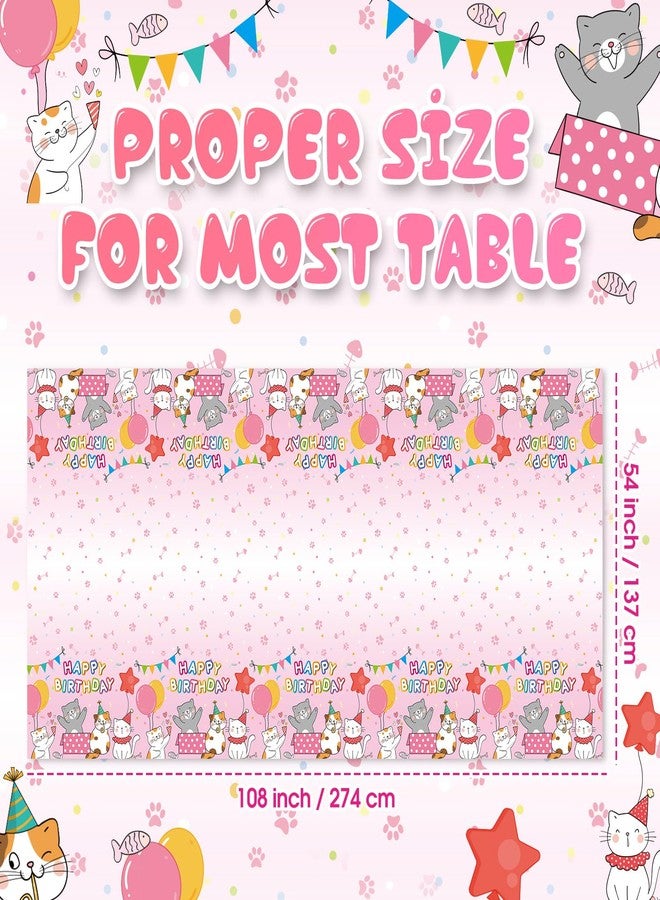 Oudain 3 Pcs Cat Tablecloth for Birthday Party 54 x 108inch Cat Birthday Decorations Paw Print Plastic Table Cover Kitty Disposable Table Cloth for Pet Baby Shower Party Supplies(Kawaii,Pink) - Image 2
