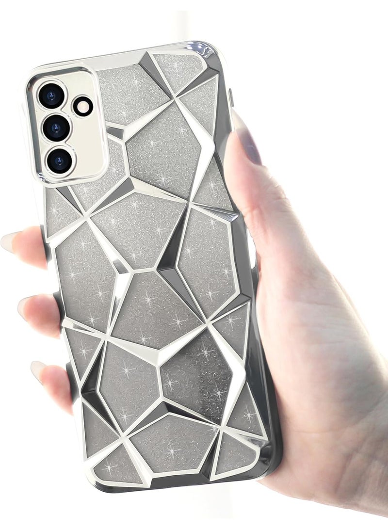 Compatible with Samsung Galaxy A15 4G/5G Case Plating Bling Gradient Glitter Clear Cover Soft TPU Silicone Cute Camera Protection Shockproof Back for Women Girls Case - Silver