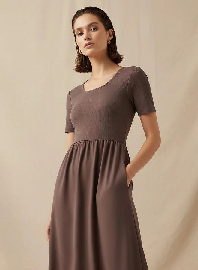 Splash FAV A line Midi Dress with Ribbed Texture