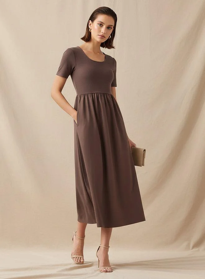 Splash FAV A line Midi Dress with Ribbed Texture