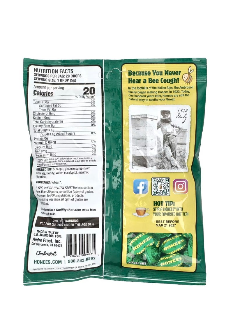 Honees Soothing Throat Drops With Honey Menthol & Eucalyptus 20 Pieces 3.5 oz (100 g)  - Image 2