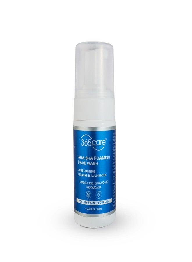 365Care AHA BHA Foaming Face Wash - Gentle Exfoliating Cleanser with Salicylic Acid & Glycolic Acid | Deep Pore Cleanser for Acne Prone, Blackheads & Oil Control | Suitable for All Skin Types, 100ml - Image 1