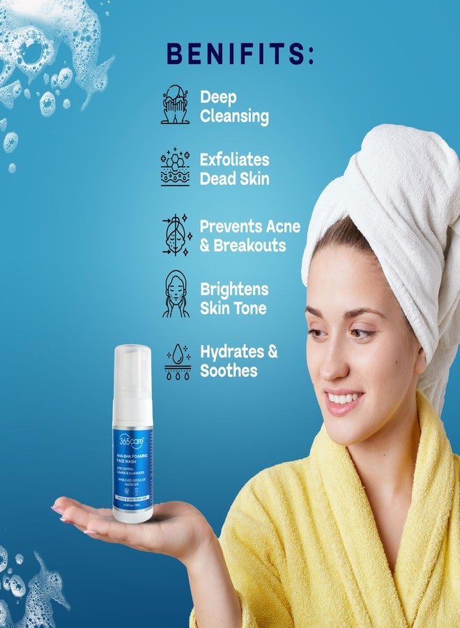 365Care AHA BHA Foaming Face Wash - Gentle Exfoliating Cleanser with Salicylic Acid & Glycolic Acid | Deep Pore Cleanser for Acne Prone, Blackheads & Oil Control | Suitable for All Skin Types, 100ml - Image 3