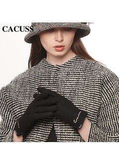 Generic Womens Winter Warm Knitted Fleece-Lined Touchscreen Gloves Black 