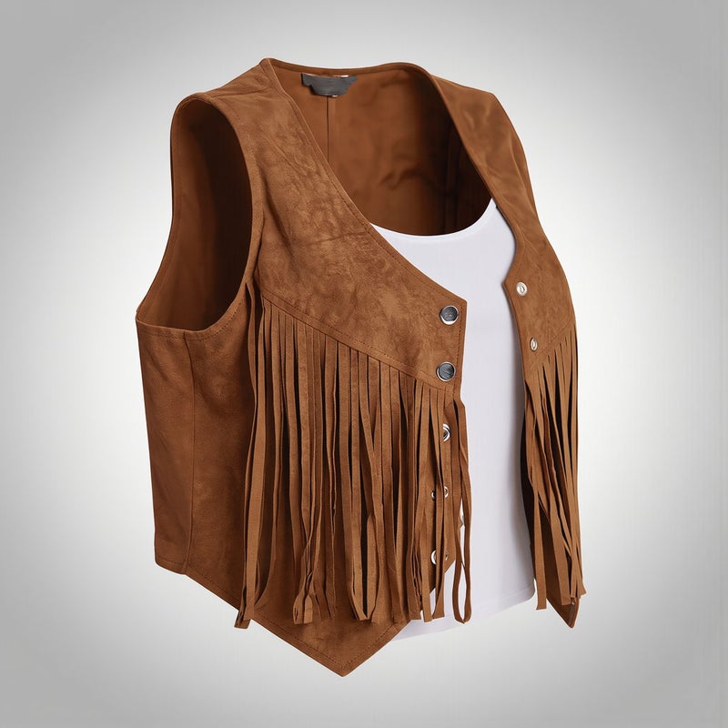 Upgraded Womens Fringe Vest No Fray Snug Button Smooth Wear S Black Spring - Image 5