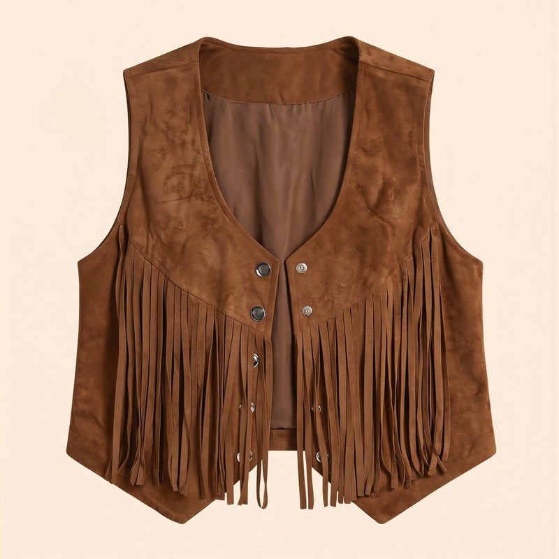 Upgraded Womens Fringe Vest No Fray Snug Button Smooth Wear S Black Spring - Image 3