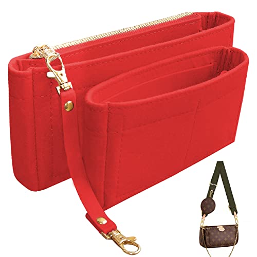 Soyizom Multi Pochette Accessories Handbag Organizer Insert for Women 2 Packs Purse Organizer Insert Fits for Pochette Tote Bag Organizer with Key Chains and Zipper Red - Image 1