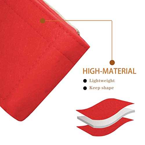 Soyizom Multi Pochette Accessories Handbag Organizer Insert for Women 2 Packs Purse Organizer Insert Fits for Pochette Tote Bag Organizer with Key Chains and Zipper Red - Image 3