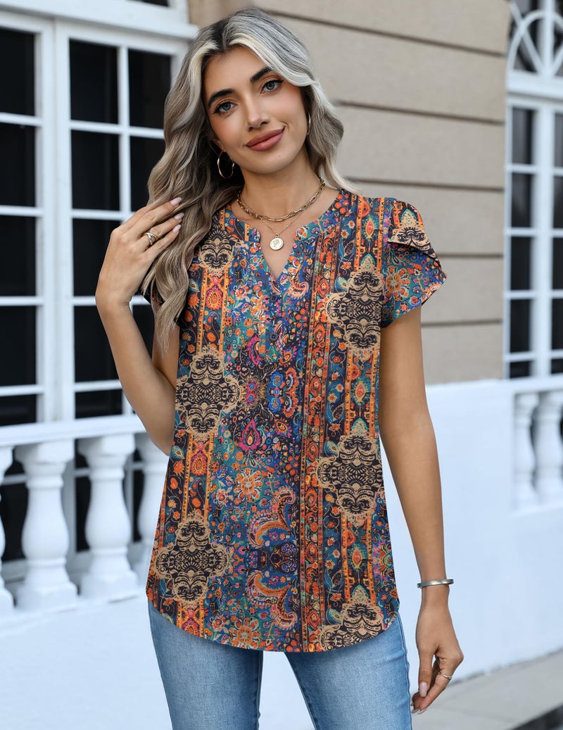 Zeagoo Boho Tops for Women Short Sleeve Shirts 2026 Fashion Summer Basic Work Business Dressy Blouses - Image 5