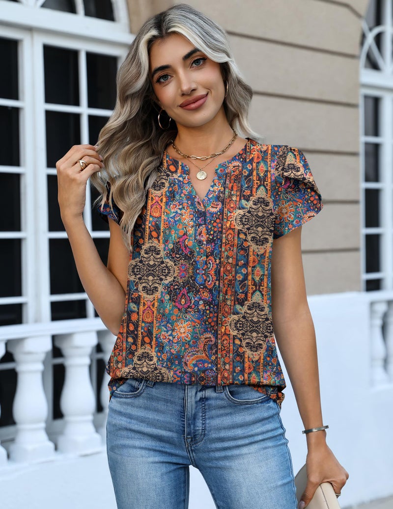 Zeagoo Boho Tops for Women Short Sleeve Shirts 2026 Fashion Summer Basic Work Business Dressy Blouses - Image 3