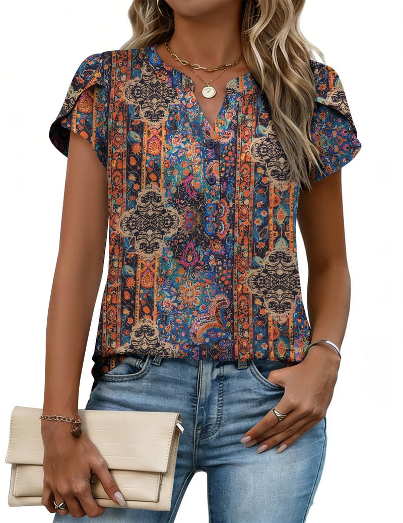 Zeagoo Boho Tops for Women Short Sleeve Shirts 2026 Fashion Summer Basic Work Business Dressy Blouses - Image 1