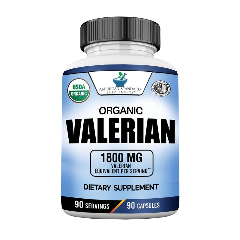 American Standard Supplements Organic Valerian 1800mg Per Serving – Vegan, Gluten Free, Non-GMO, 90 Capsules, 90 Servings - Image 1