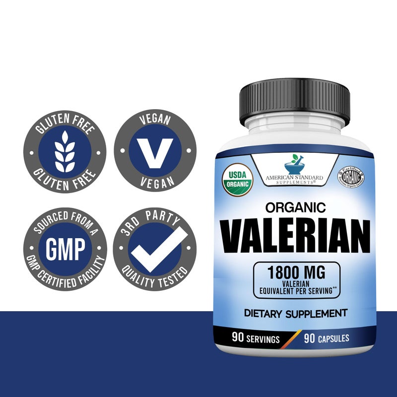 American Standard Supplements Organic Valerian 1800mg Per Serving – Vegan, Gluten Free, Non-GMO, 90 Capsules, 90 Servings - Image 5