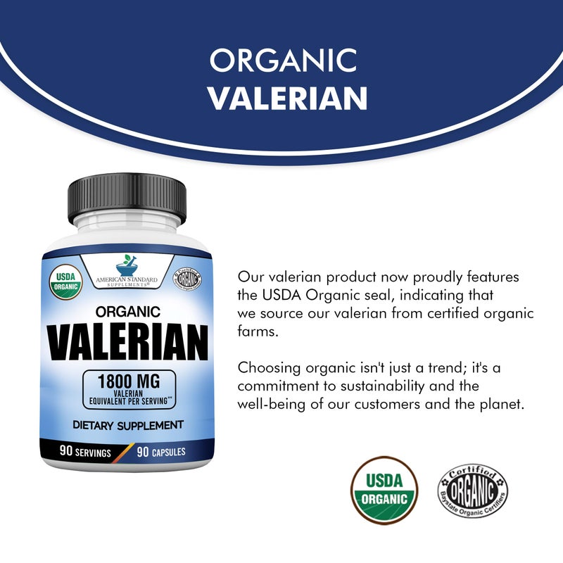 American Standard Supplements Organic Valerian 1800mg Per Serving – Vegan, Gluten Free, Non-GMO, 90 Capsules, 90 Servings - Image 4