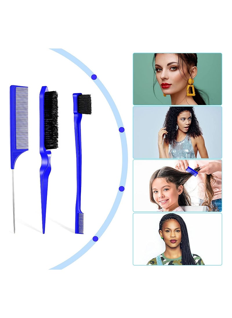 ORiTi 3 Pcs Teasing Brush Set Edge Brush and Comb Bristle Hair Brush Teasing Comb Grooming Combs Sturdy Rat Tail Comb for Women  Hair  - Image 4