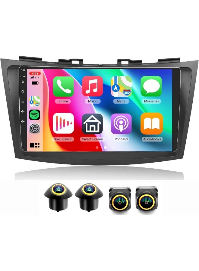 Vierex ستيريو سيارة سوزوكي سويفت 2011-2017 مع شاشة أندرويد وApple CarPlay وAndroid Auto وWiFi لاسلكي وكاميرا AHD متضمنة واجهة سريعة (4+32GB وكاميرات 360D) - Image 1