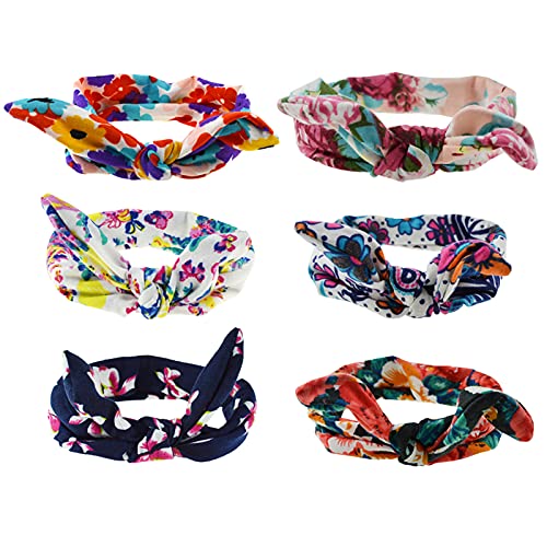 DRESHOW Boho Bow Headbands for Women Vintage Flower Printed Yoga Hairband Elastic Rabbit Ear Head Wrap 6 Pack - Image 2