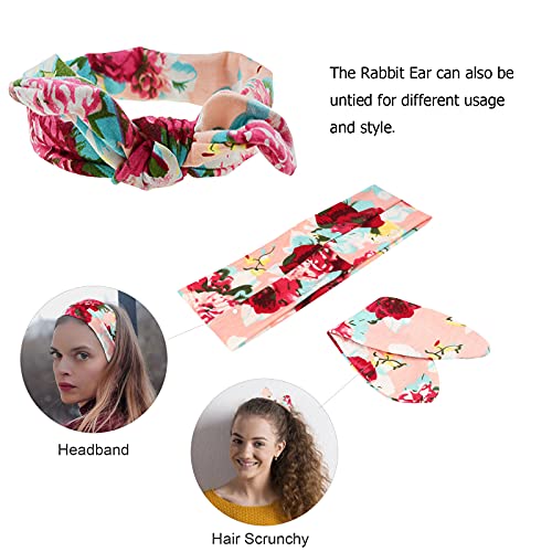 DRESHOW Boho Bow Headbands for Women Vintage Flower Printed Yoga Hairband Elastic Rabbit Ear Head Wrap 6 Pack - Image 5