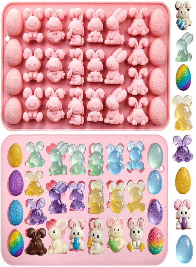 Wavlakth 2-Pack Easter Bunny Silicone Molds, Bunny Egg Silicone Chocolate Candy Baking Molds for Spring Easter Party Favors & Craft Gifts DIY Chocolate Candy Gummy Jelly Ice Tray Fondant Resin Soap Cake Decor - Image 1